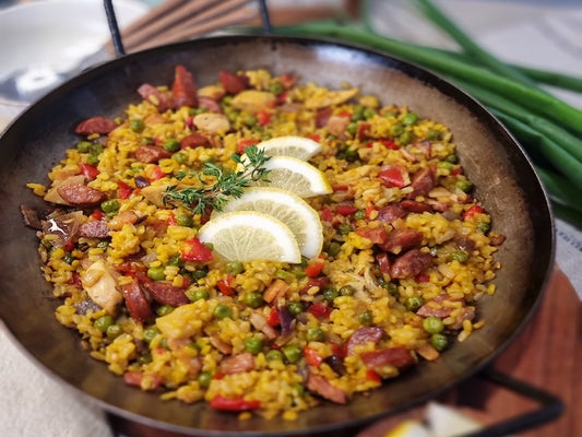 CHICKEN AND CHORIZO SAFFRON BROWN RICE PAELLA (FROZEN)