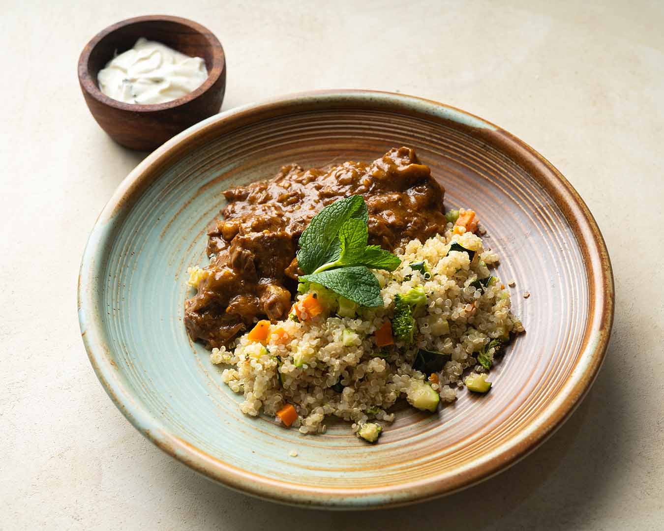 KASUNDI BEEF ROAST VEGETABLES QUINOA AND MINT YOGHURT